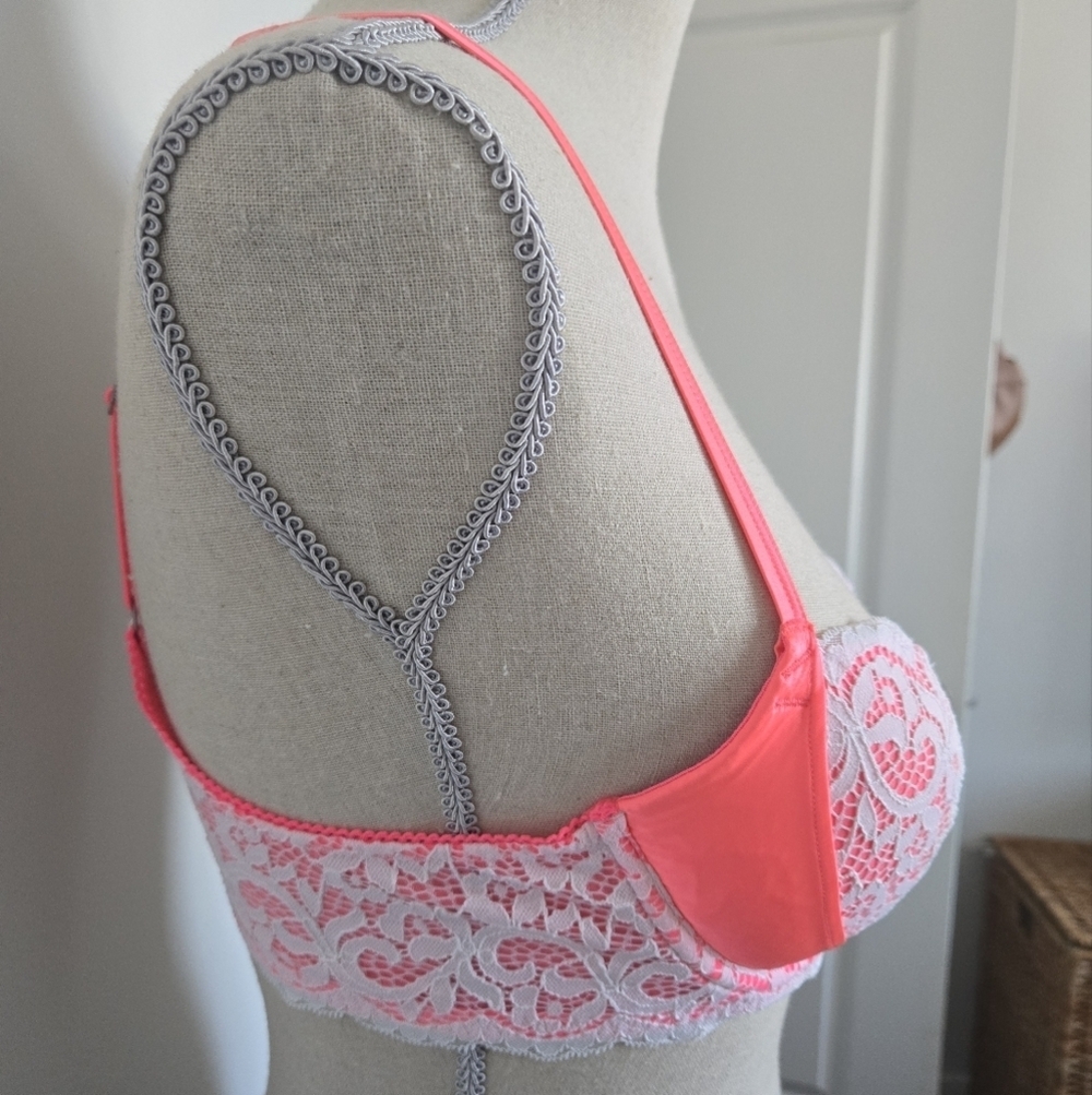 NWOT Aerie 34B Pink and White Lace Reese Demi Push Up Bra - Picture 2 of 5